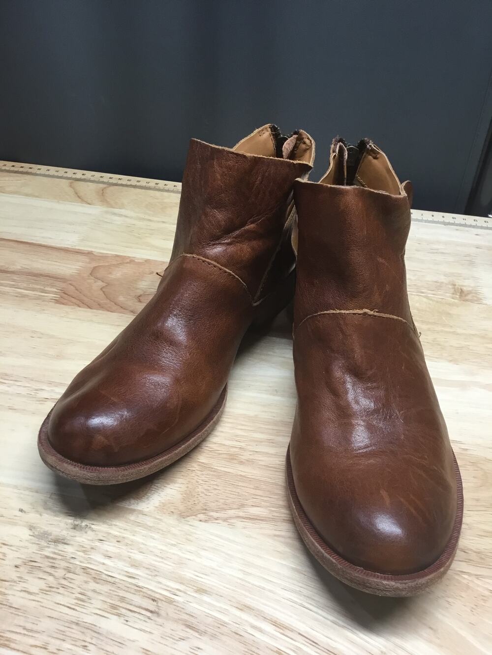 Kork Ease Ryder Ankle Boots Women 8 Brown Leather Back Zip Block Heel Almond Toe